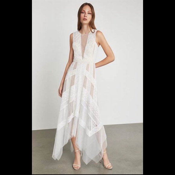 BCBG MAXAZRIA Asymmetric Andi Lace Dress Gown - Picture 1 of 3